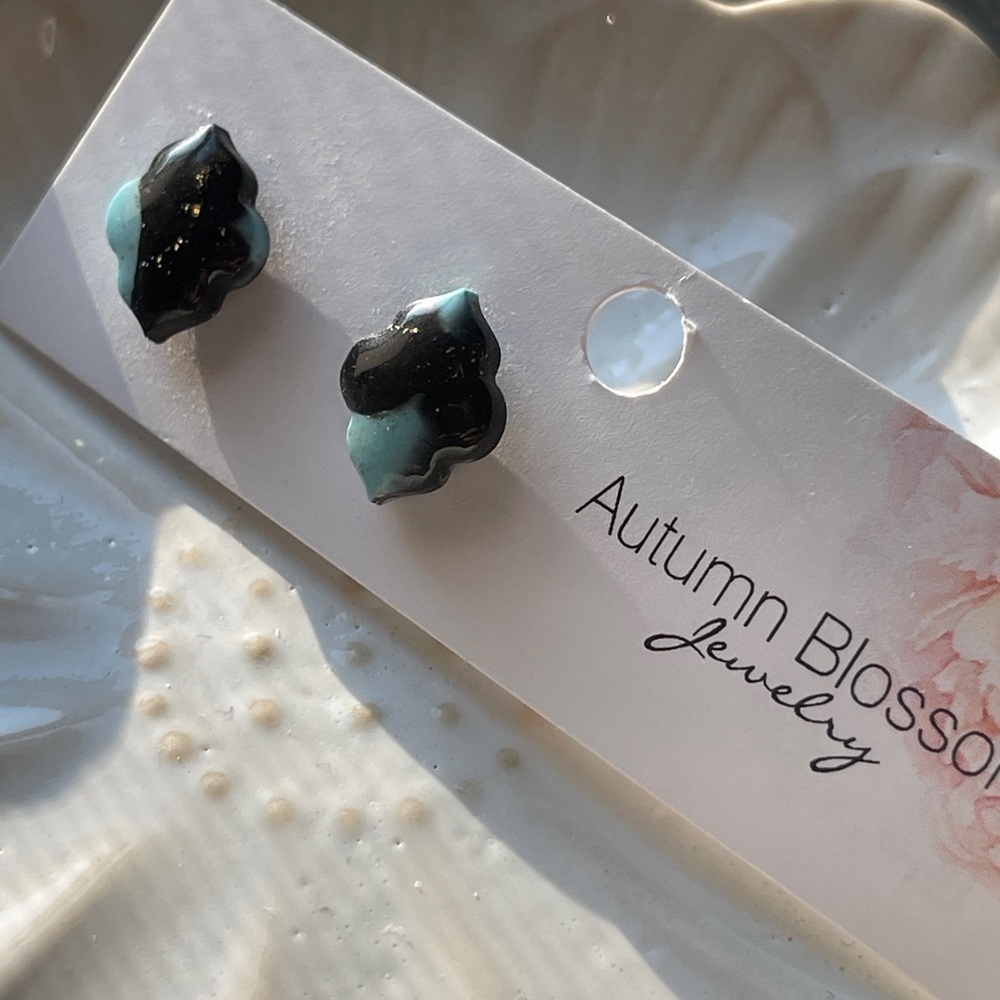 Black and blue stud earrings